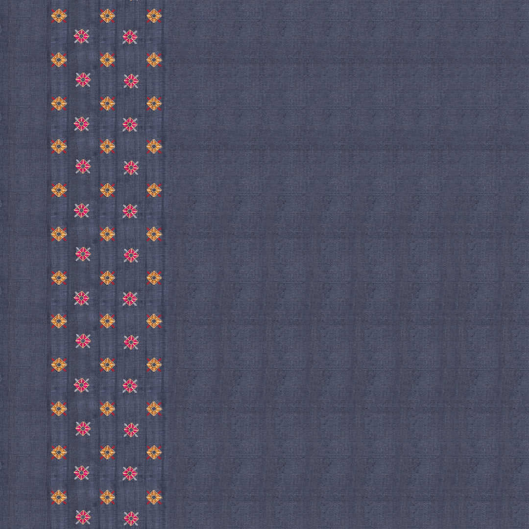 Handwoven Blue Embroidered Tussar Silk Saree - 2543T012676DSC