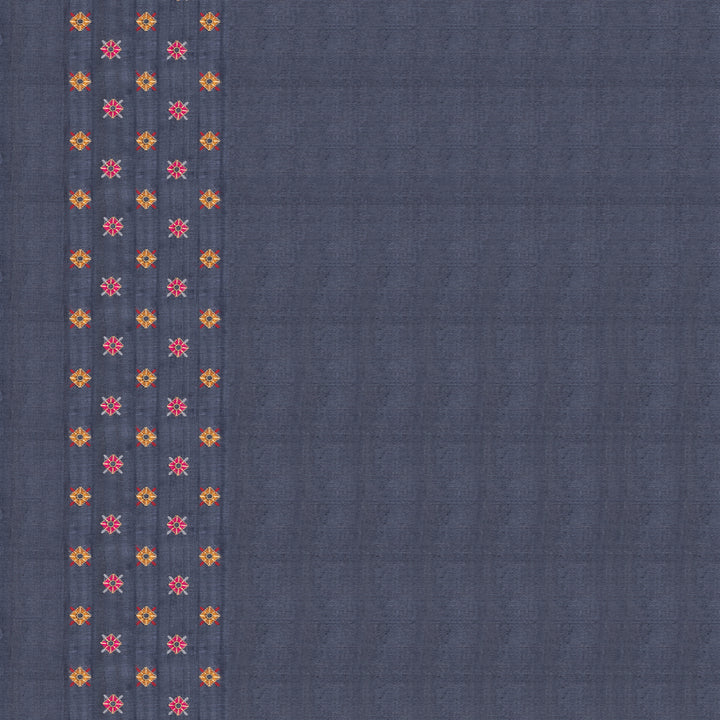 Handwoven Blue Embroidered Tussar Silk Saree - 2543T012676DSC