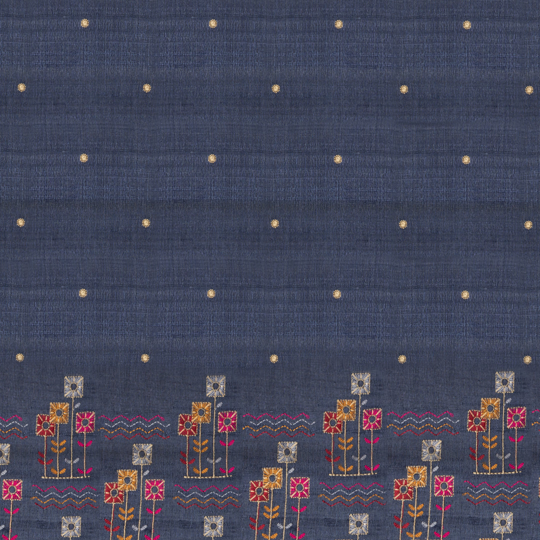 Handwoven Blue Embroidered Tussar Silk Saree - 2543T012676DSC