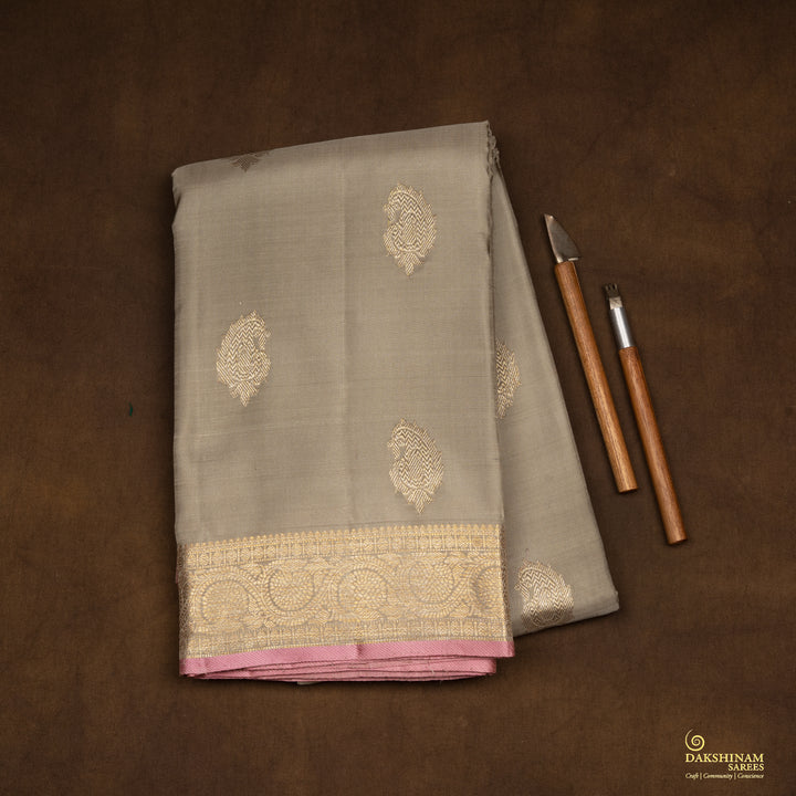 Handwoven Grey Kanjivaram Silk Saree - 2517T012696DSC