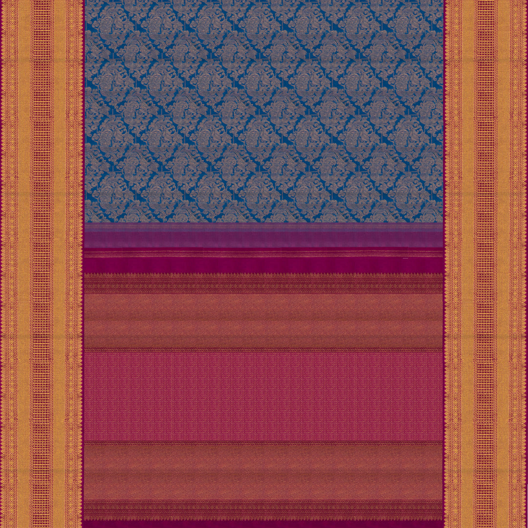 Handwoven Blue with Magenta Kanjivaram Silk Saree - 2605T012497DSC