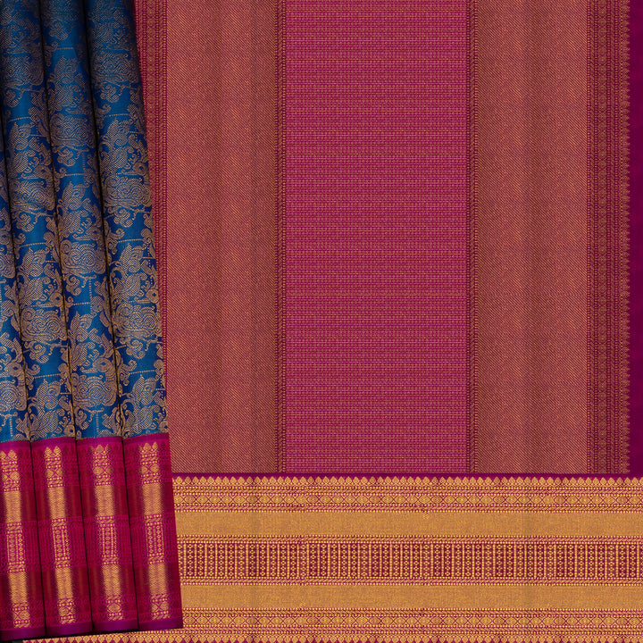 Handwoven Blue with Magenta Kanjivaram Silk Saree - 2605T012497DSC