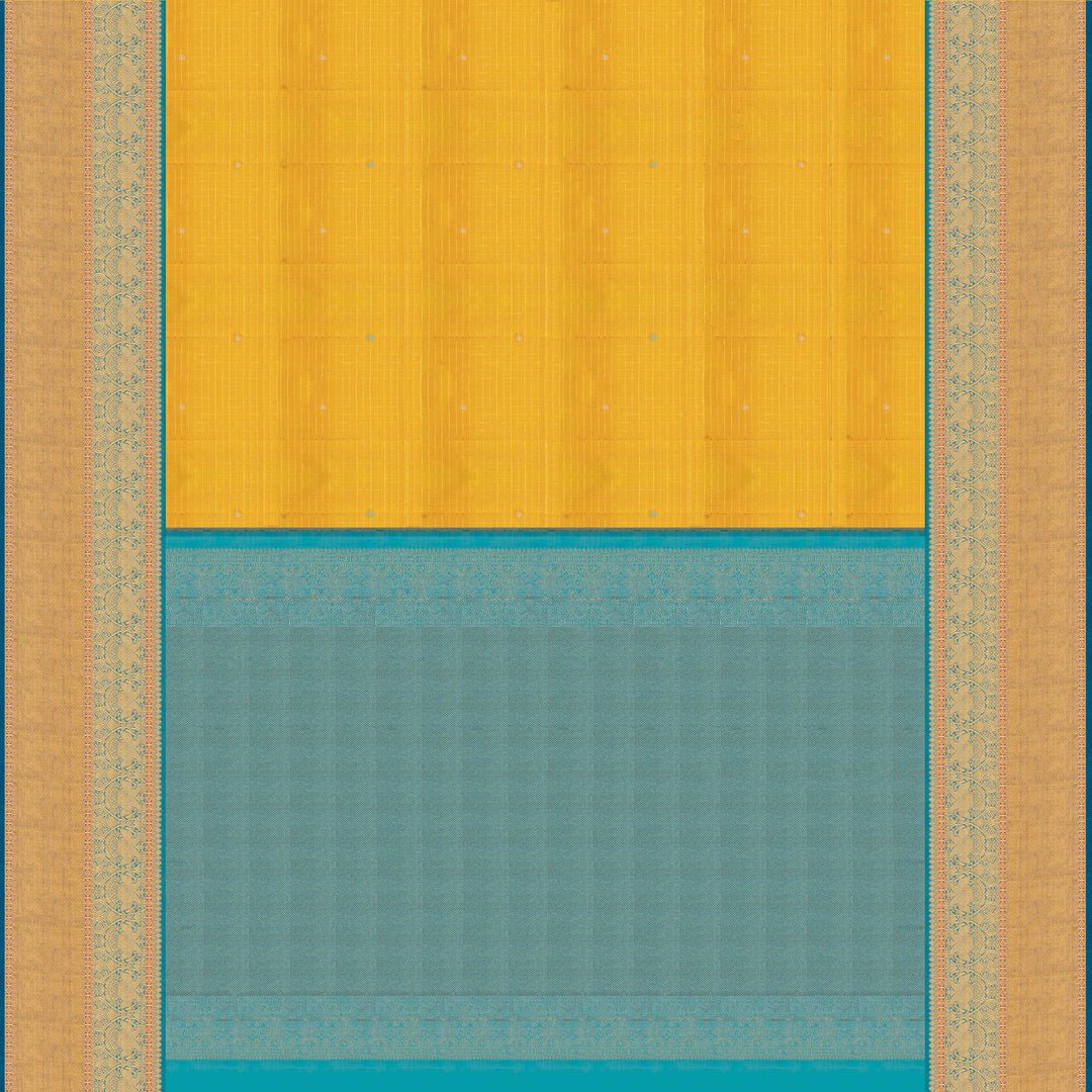HandwovenYellow with Blue Kanjivaram Silk Saree - 2604T012563DSC