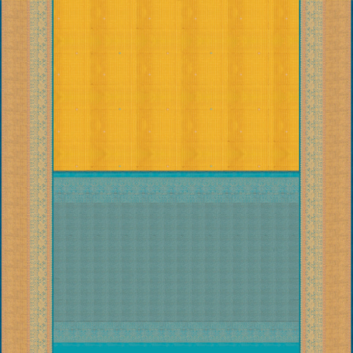 HandwovenYellow with Blue Kanjivaram Silk Saree - 2604T012563DSC
