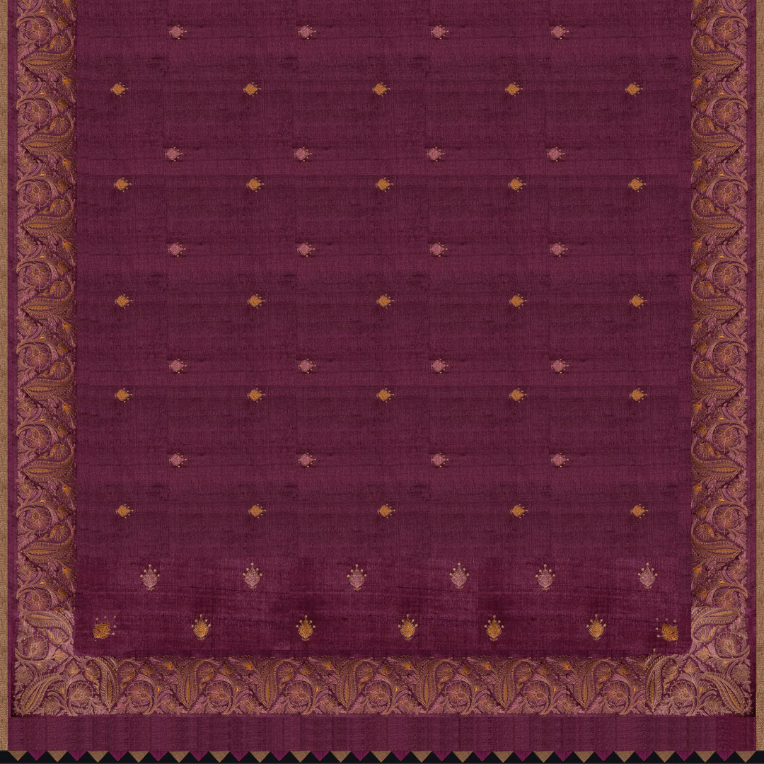Handwoven Burgundy Tussar Silk Saree - 2564T012642DSC