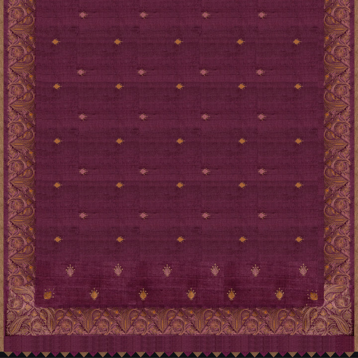 Handwoven Burgundy Tussar Silk Saree - 2564T012642DSC