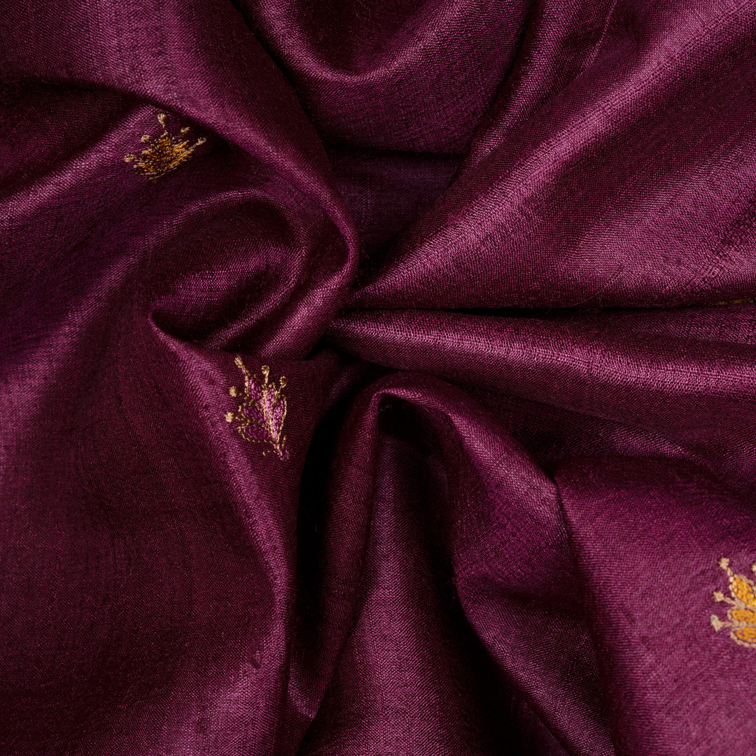 Handwoven Burgundy Tussar Silk Saree - 2564T012642DSC