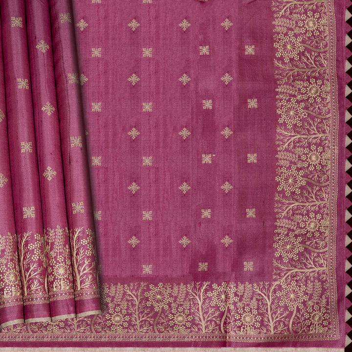 Handwoven Pink Tussar Silk Saree - 2577T012670DSC