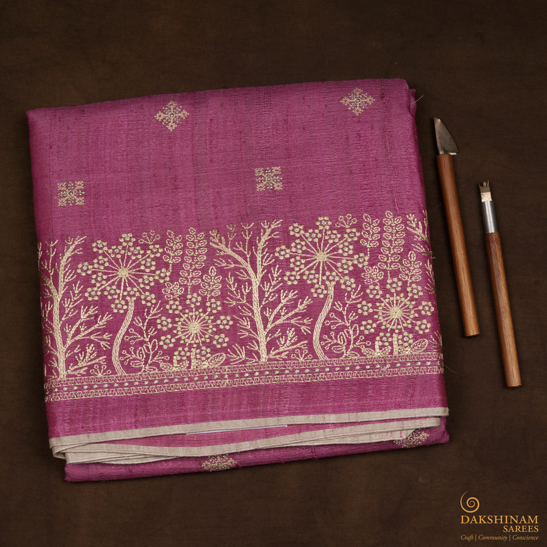 Handwoven Pink Tussar Silk Saree - 2577T012670DSC