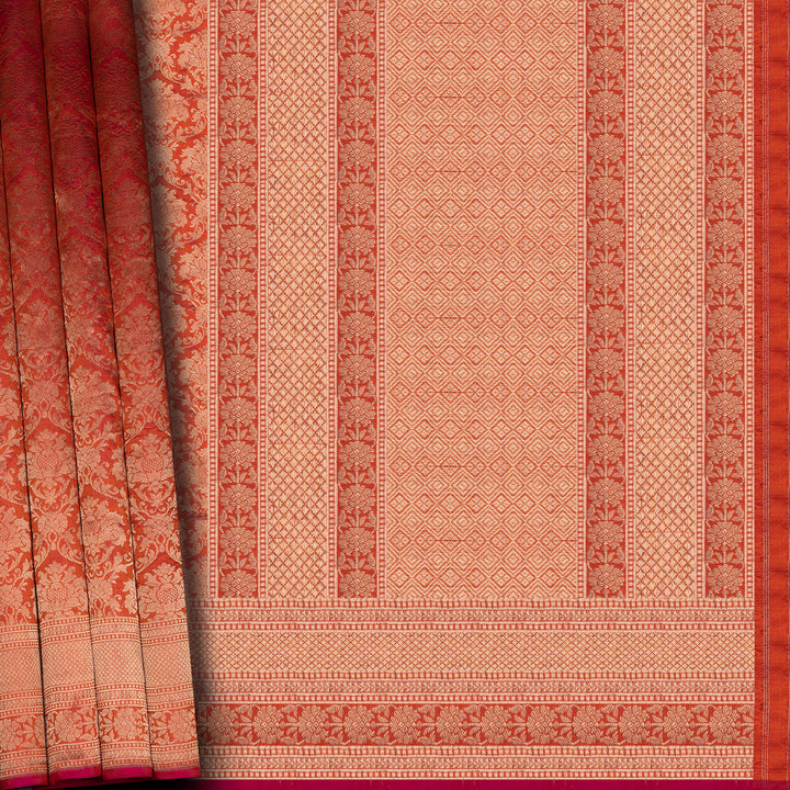 Handwoven Orange Banarasi Silk Saree - 2594T011973DSC