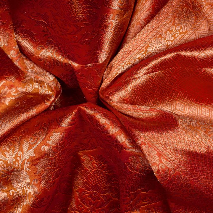 Handwoven Orange Banarasi Silk Saree - 2594T011973DSC