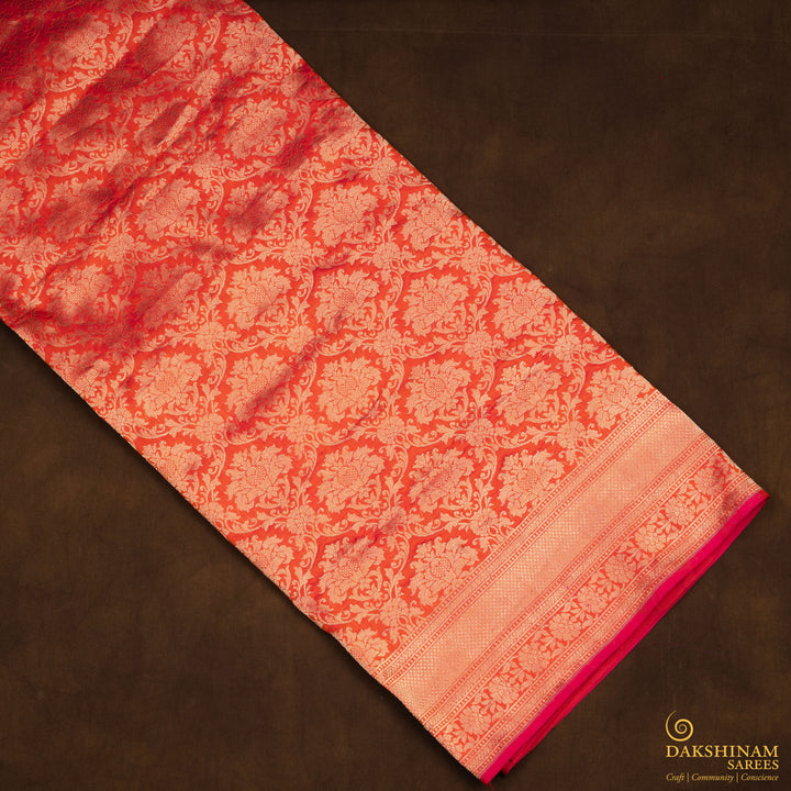 Handwoven Orange Banarasi Silk Saree - 2594T011973DSC