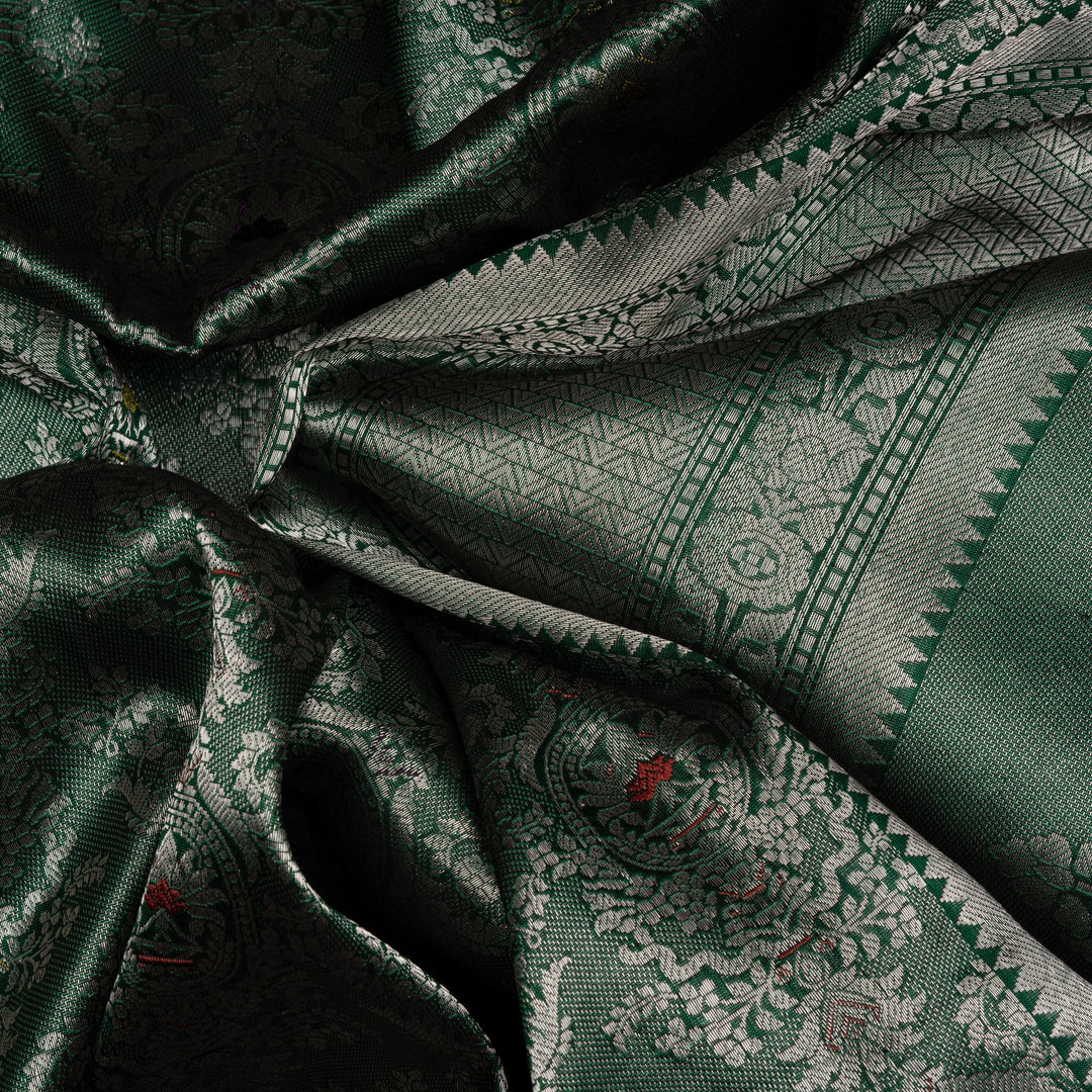 Handwoven Green Banarasi Silk Saree - 2596T011975DSC