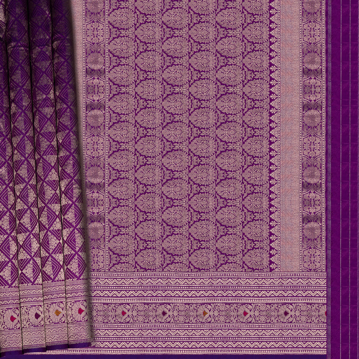 Handwoven Purple Banarasi Silk Saree - 2593T011974DSC