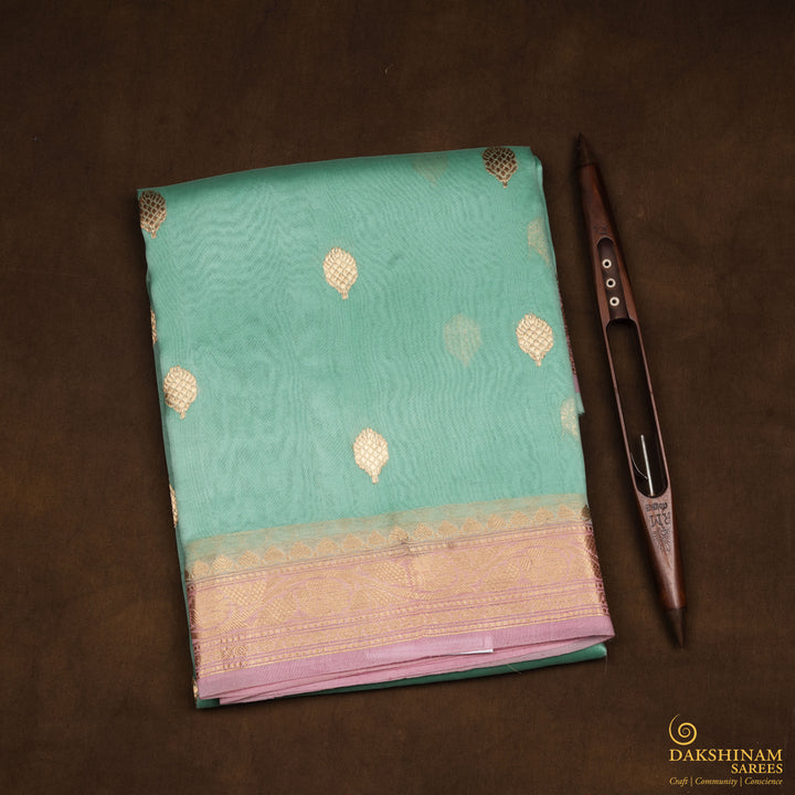 Handwoven Blue with Pink Banarasi Organza Silk Saree - 2598N030551DSC