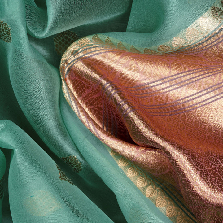 Handwoven Blue with Pink Banarasi Organza Silk Saree - 2598N030551DSC