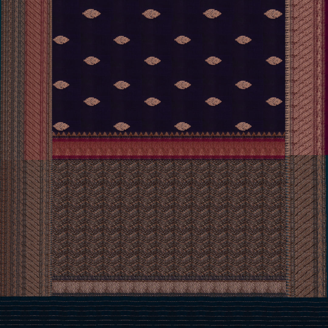 Handwoven Blue with Magenta and Teal Banarasi Organza Silk Saree - 2599N030549DSC