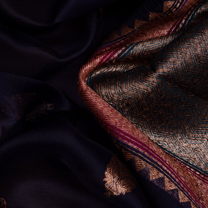 Handwoven Blue with Magenta and Teal Banarasi Organza Silk Saree - 2599N030549DSC