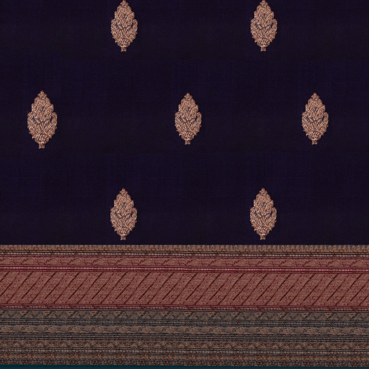 Handwoven Blue with Magenta and Teal Banarasi Organza Silk Saree - 2599N030549DSC