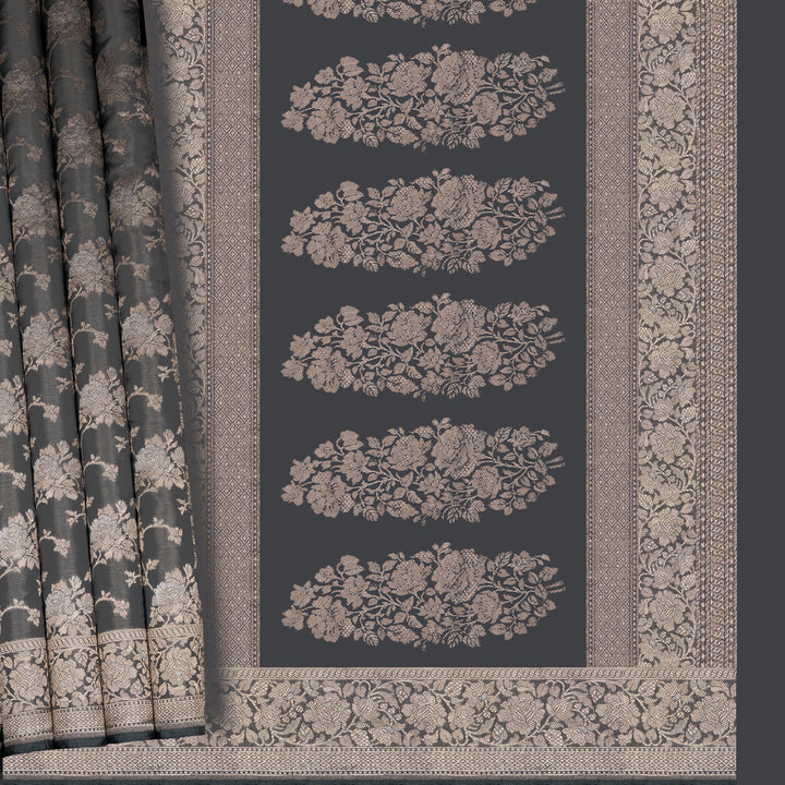 Handwoven Grey Banarasi Tissue Silk Saree - 2610T011990DSC