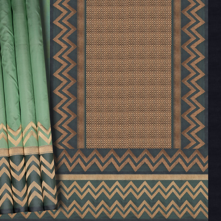Handwoven Green with Grey Banarasi Silk Saree - 2608N025072DSC