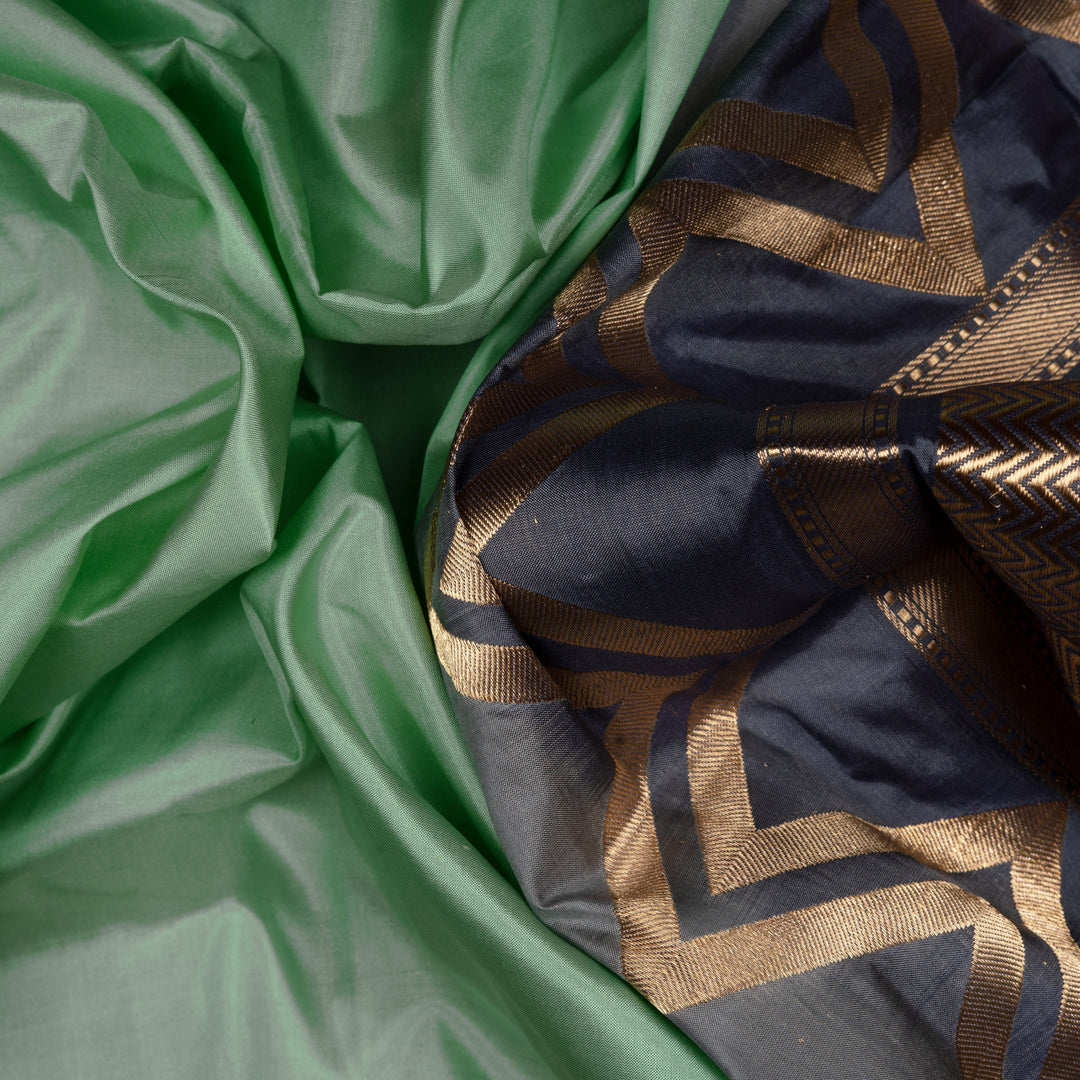 Handwoven Green with Grey Banarasi Silk Saree - 2608N025072DSC