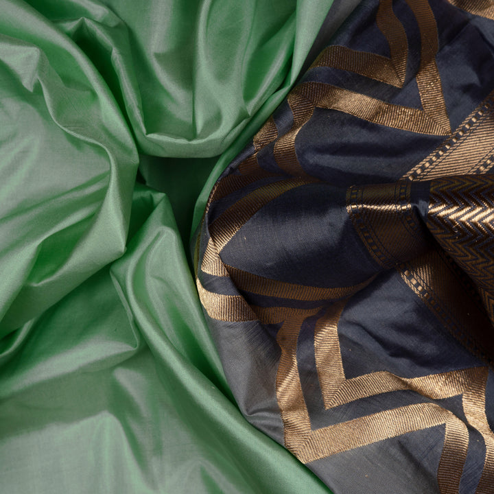 Handwoven Green with Grey Banarasi Silk Saree - 2608N025072DSC