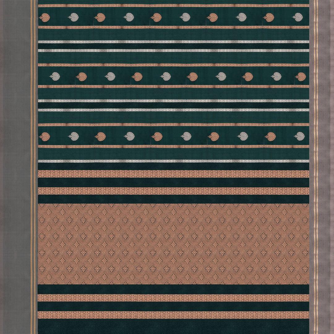 Handwoven Green with Grey Banarasi Kattan Silk Saree - 2612T012000DSC