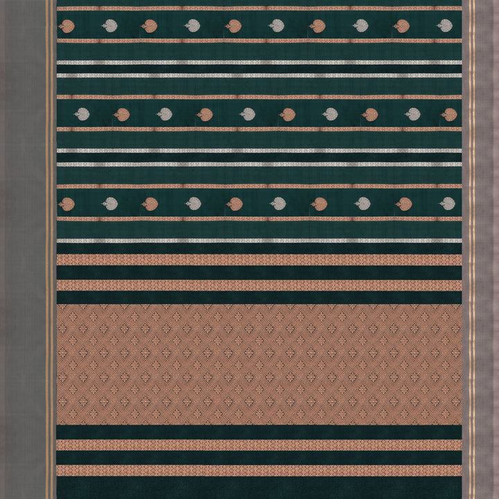 Handwoven Green with Grey Banarasi Kattan Silk Saree - 2612T012000DSC