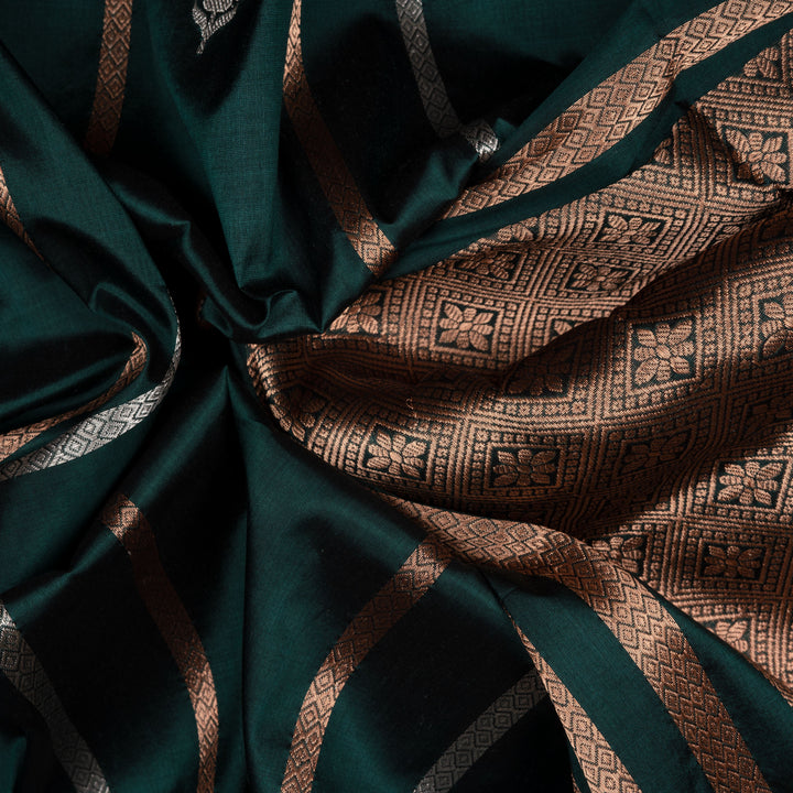 Handwoven Green with Grey Banarasi Kattan Silk Saree - 2612T012000DSC