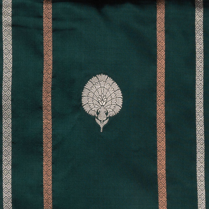 Handwoven Green with Grey Banarasi Kattan Silk Saree - 2612T012000DSC