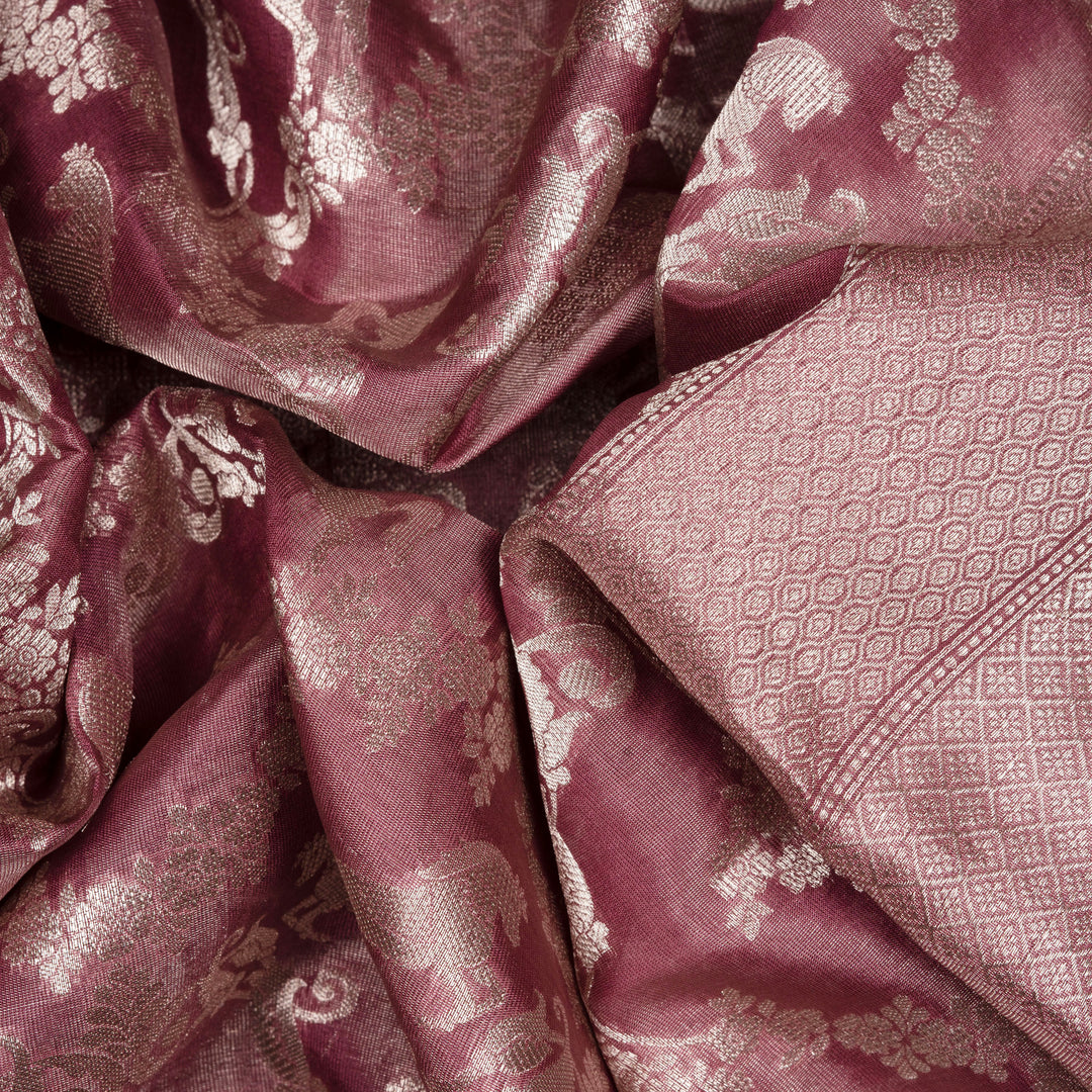 Handwoven Pink Banarasi Tissue Silk Saree - 2613T011994DSC