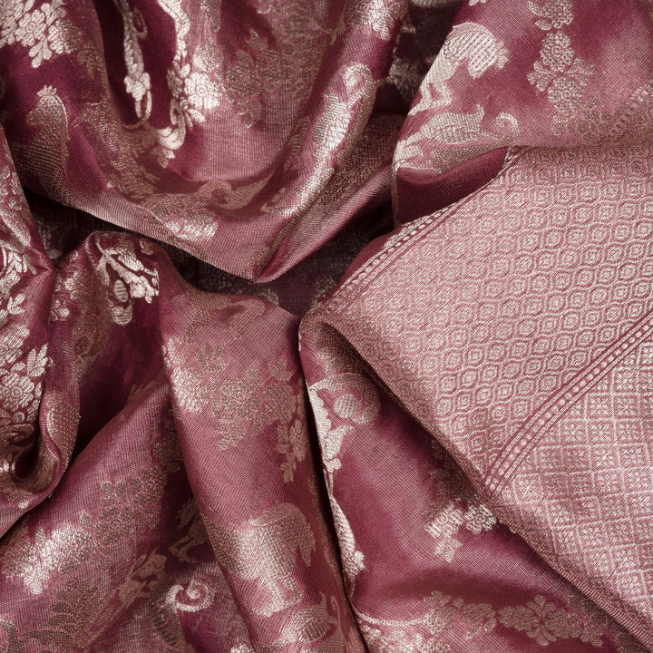 Handwoven Pink Banarasi Tissue Silk Saree - 2613T011994DSC