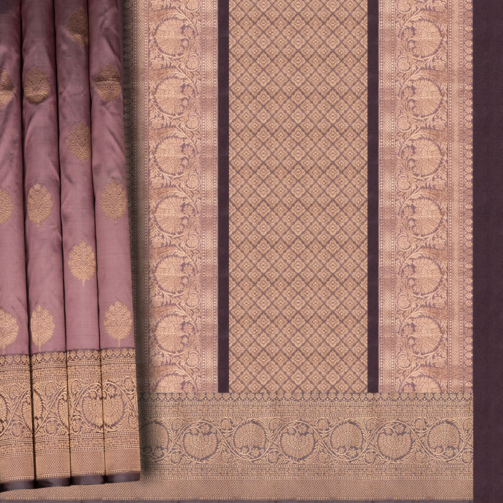 Handwoven Pink with Muave Banarasi katan silk Saree - 2652T011999DSC