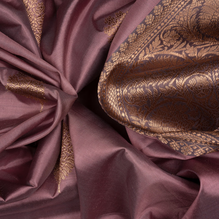 Handwoven Pink with Muave Banarasi katan silk Saree - 2652T011999DSC