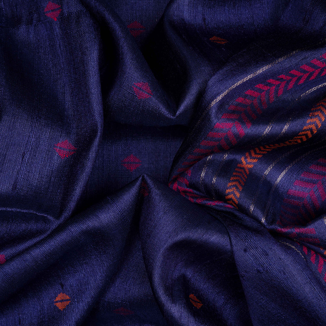 Handwoven Blue Dupion Soft Silk Saree - 2621T011535DSC