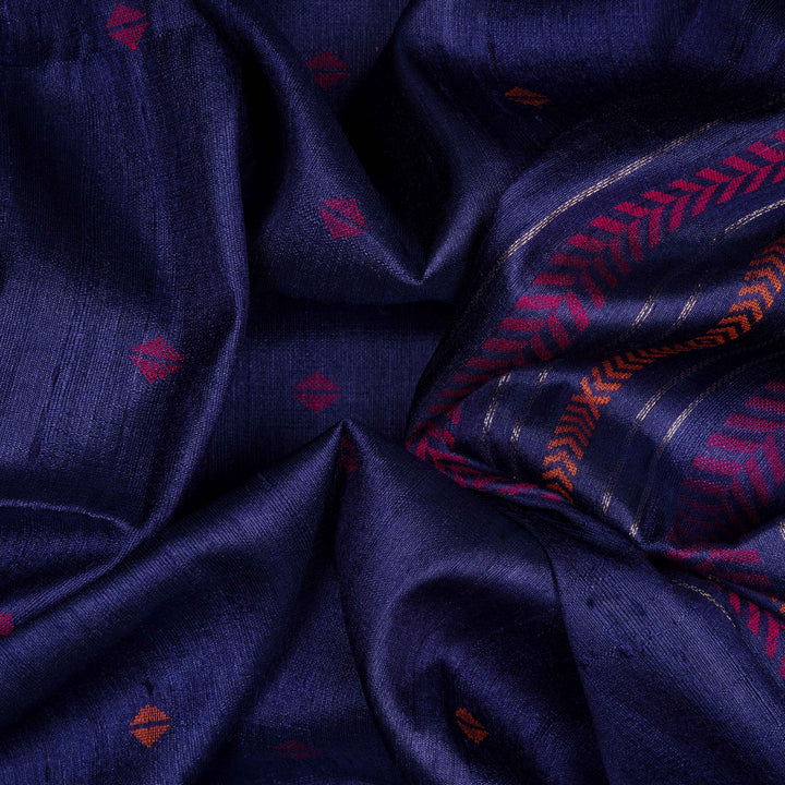 Handwoven Blue Dupion Soft Silk Saree - 2621T011535DSC