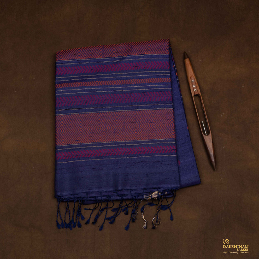 Handwoven Blue Dupion Soft Silk Saree - 2621T011535DSC