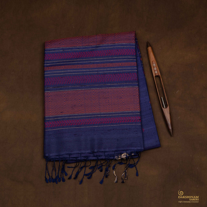 Handwoven Blue Dupion Soft Silk Saree - 2621T011535DSC
