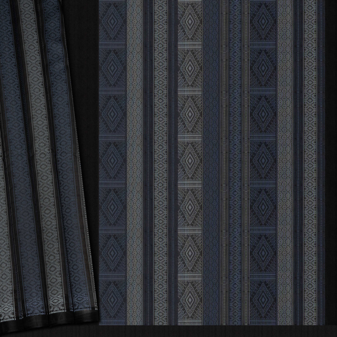 Handwoven Black Kora Soft Silk Saree - 2622T011419DSC