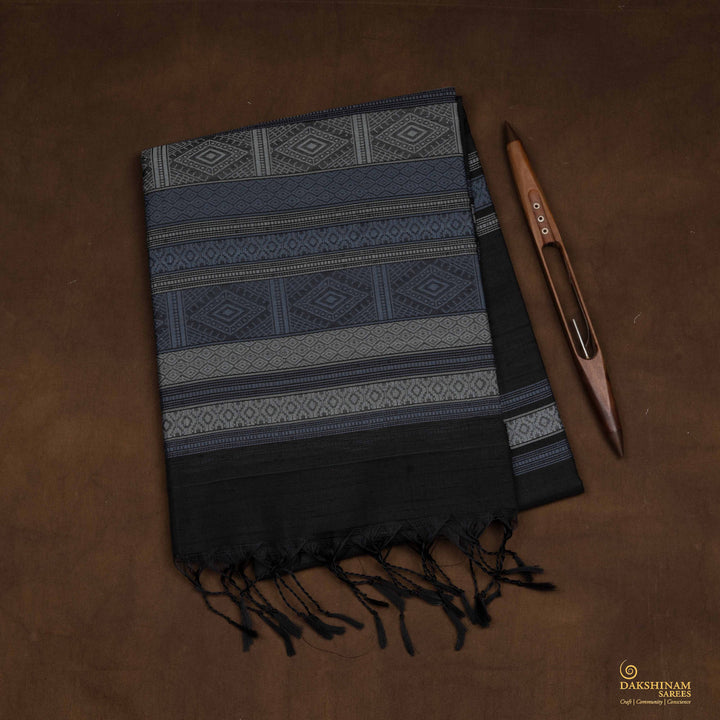 Handwoven Black Kora Soft Silk Saree - 2622T011419DSC