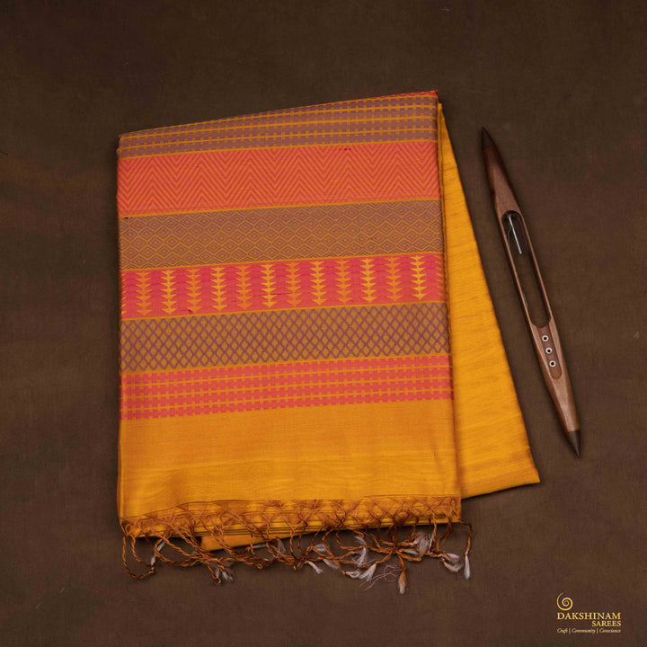 Handwoven Yellow Dupion Soft Silk Saree - 2634T012903DSC