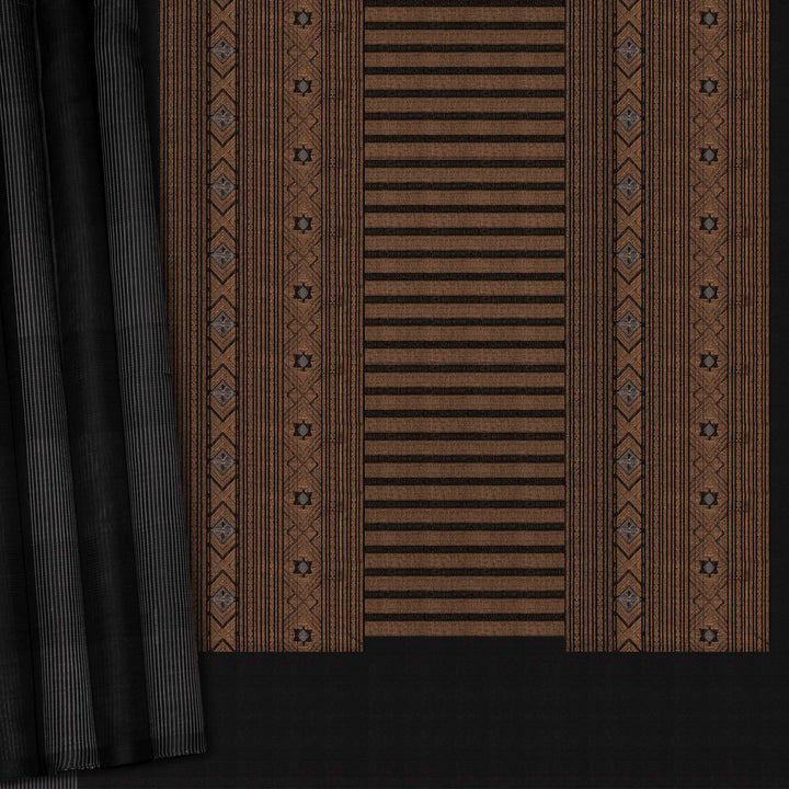 Handwoven Black Kora Silk Saree - 2640T012892DSC