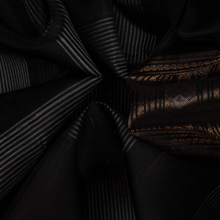 Handwoven Black Kora Silk Saree - 2640T012892DSC