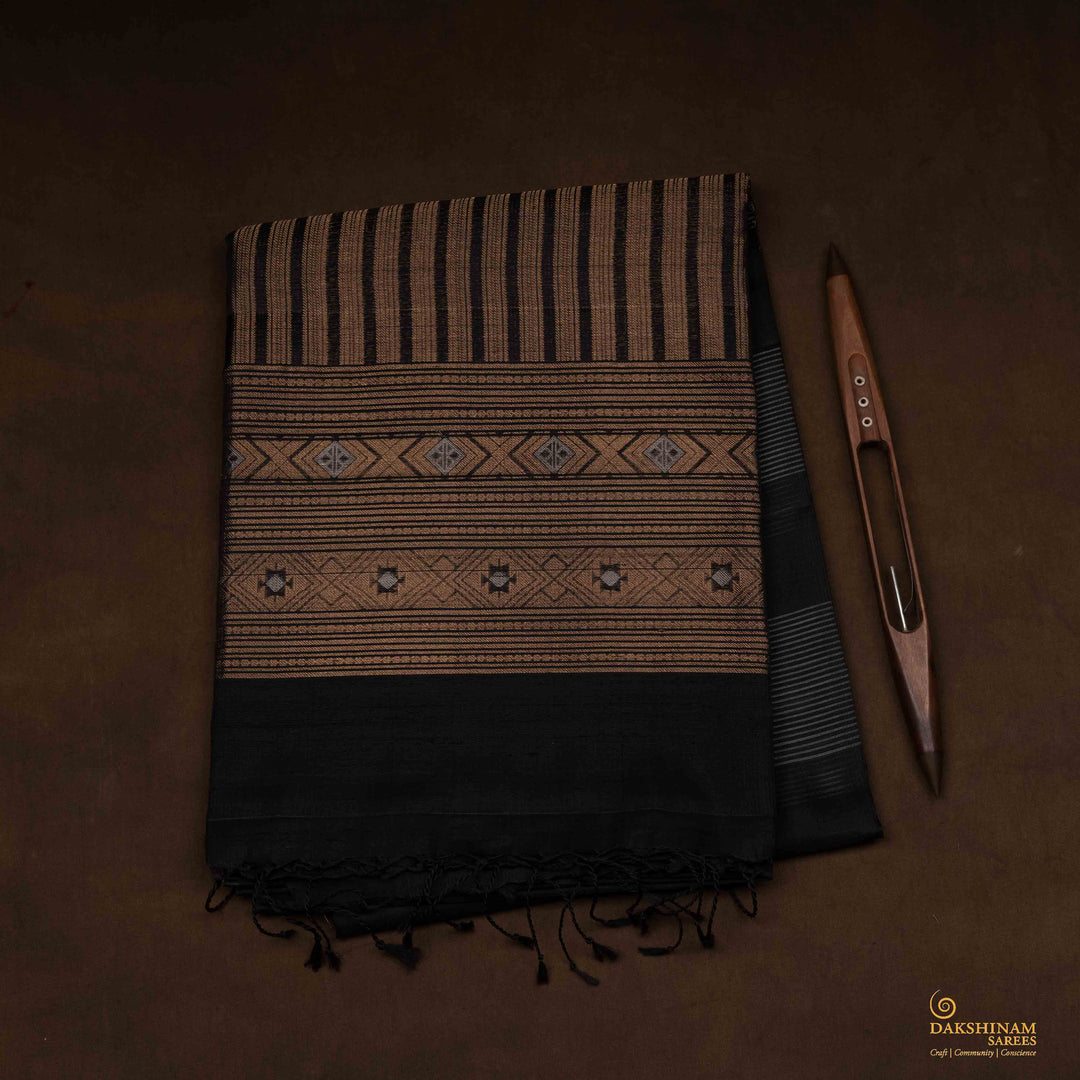 Handwoven Black Kora Silk Saree - 2640T012892DSC