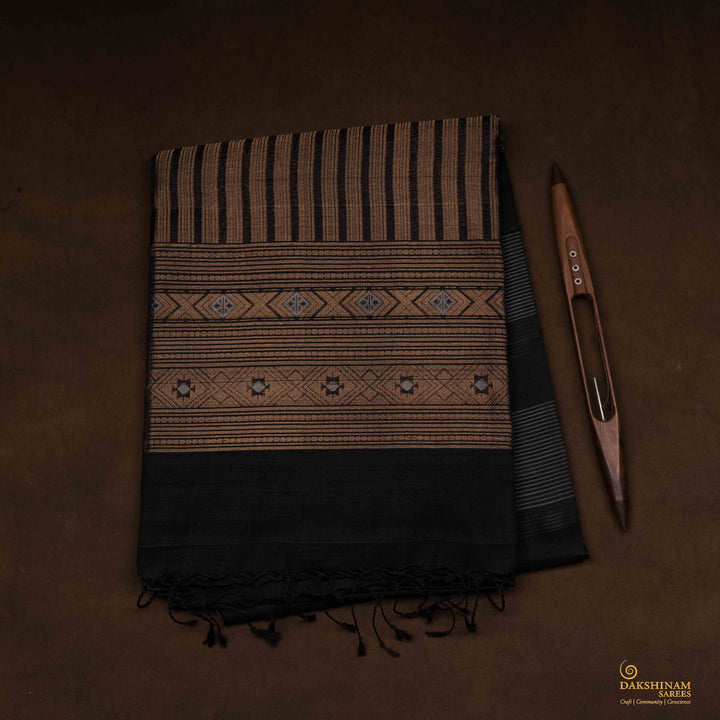Handwoven Black Kora Silk Saree - 2640T012892DSC