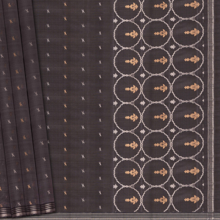 Handwoven Grey Kora Silk Saree - 2641T012898DSC