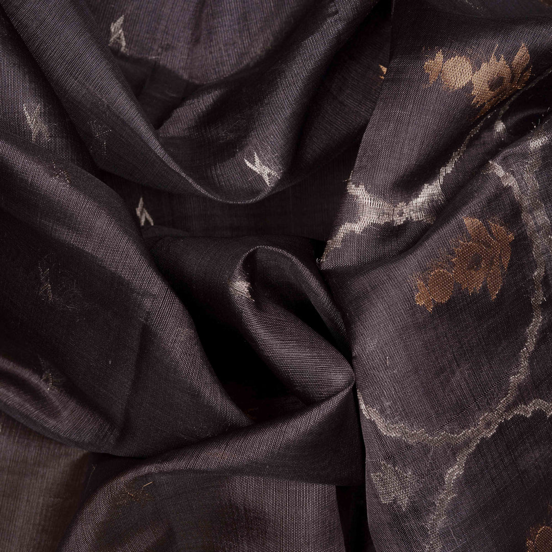 Handwoven Grey Kora Silk Saree - 2641T012898DSC