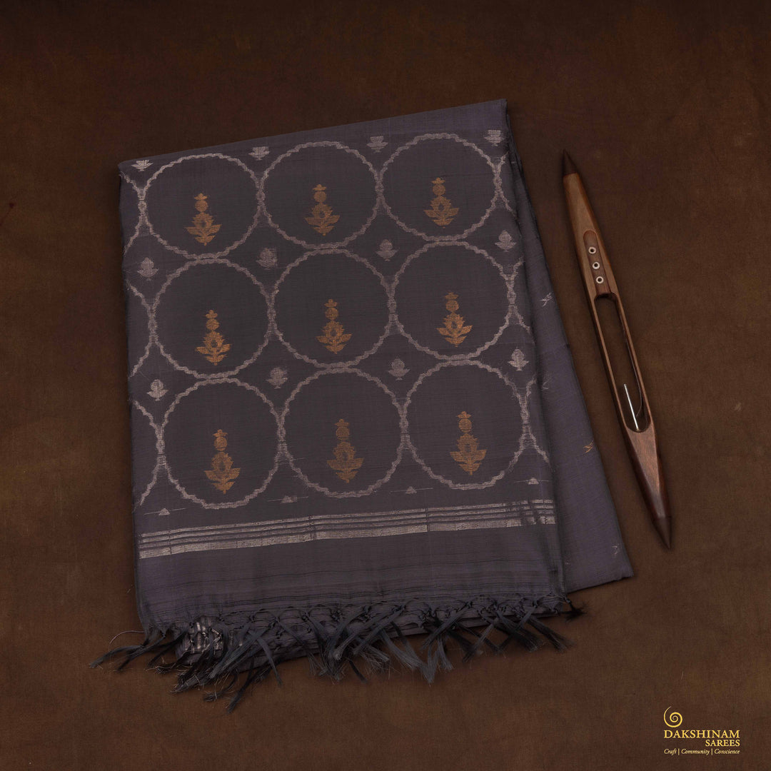 Handwoven Grey Kora Silk Saree - 2641T012898DSC