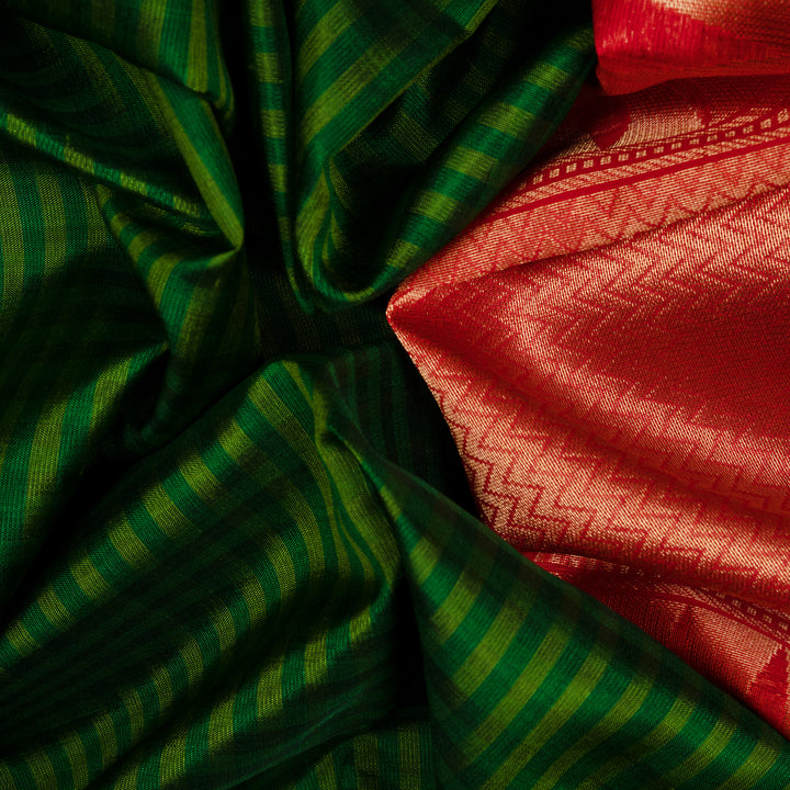 Handwoven Green with Red Uppada Soft Silk Saree - 2690T012947DSC